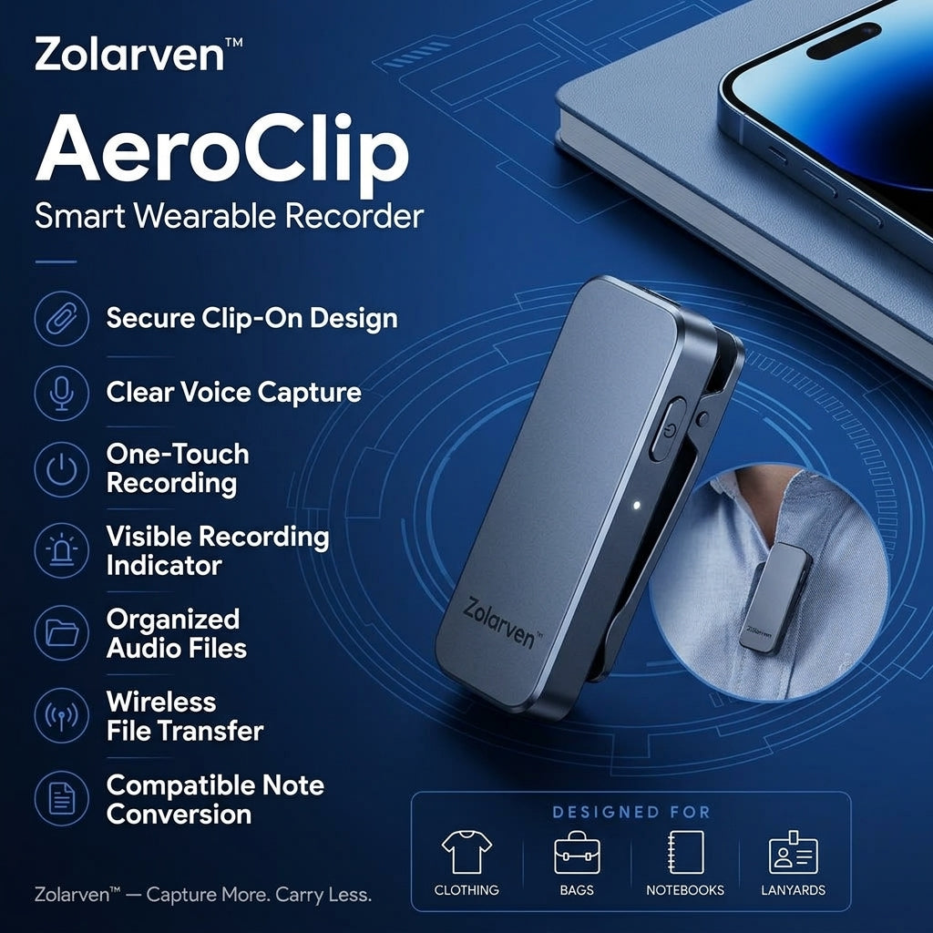 Zolarven™ AeroClip Smart Wearable Recorder